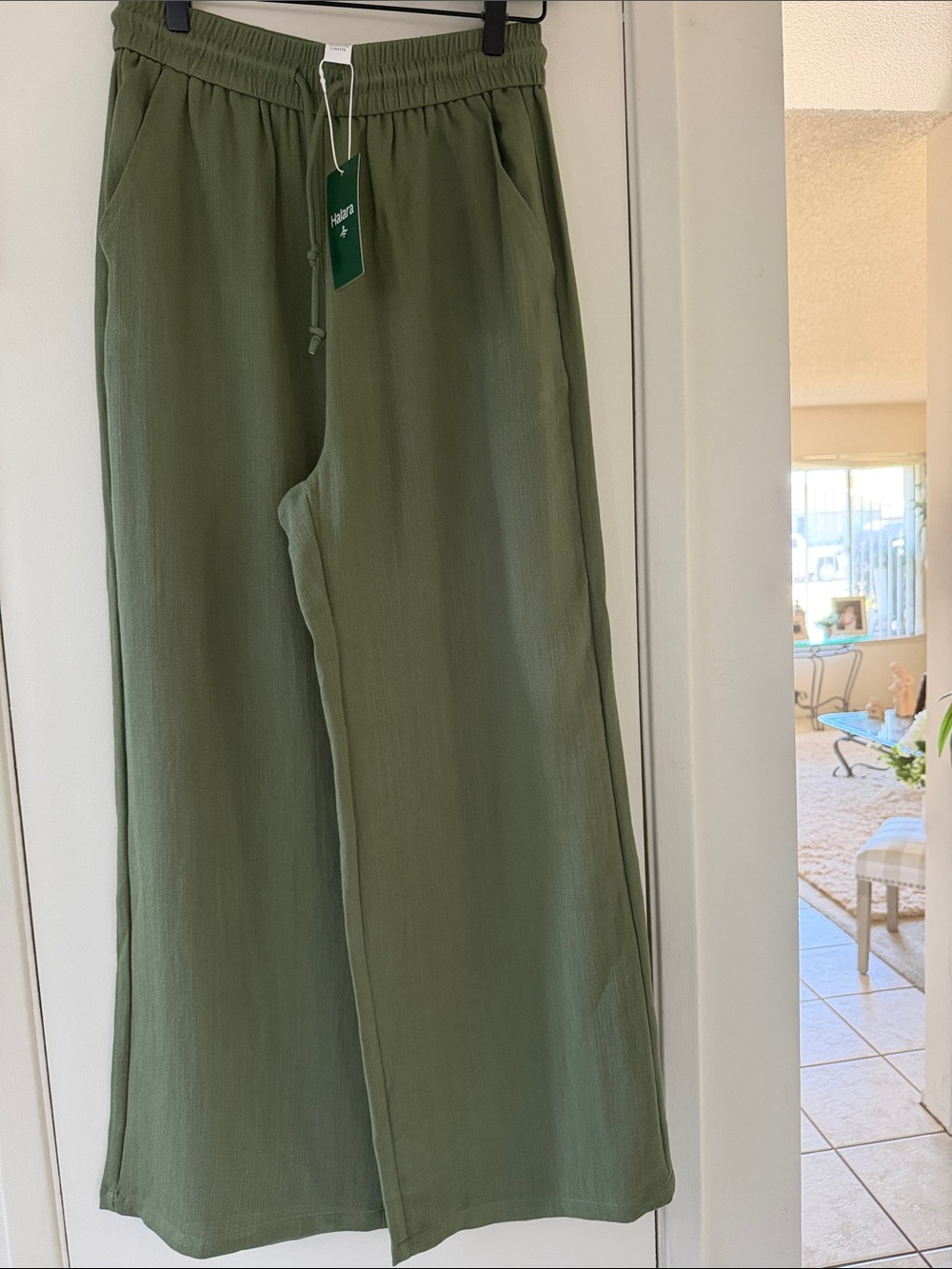 HALARA Olive Green Wide-Leg Elastic Waist Pants